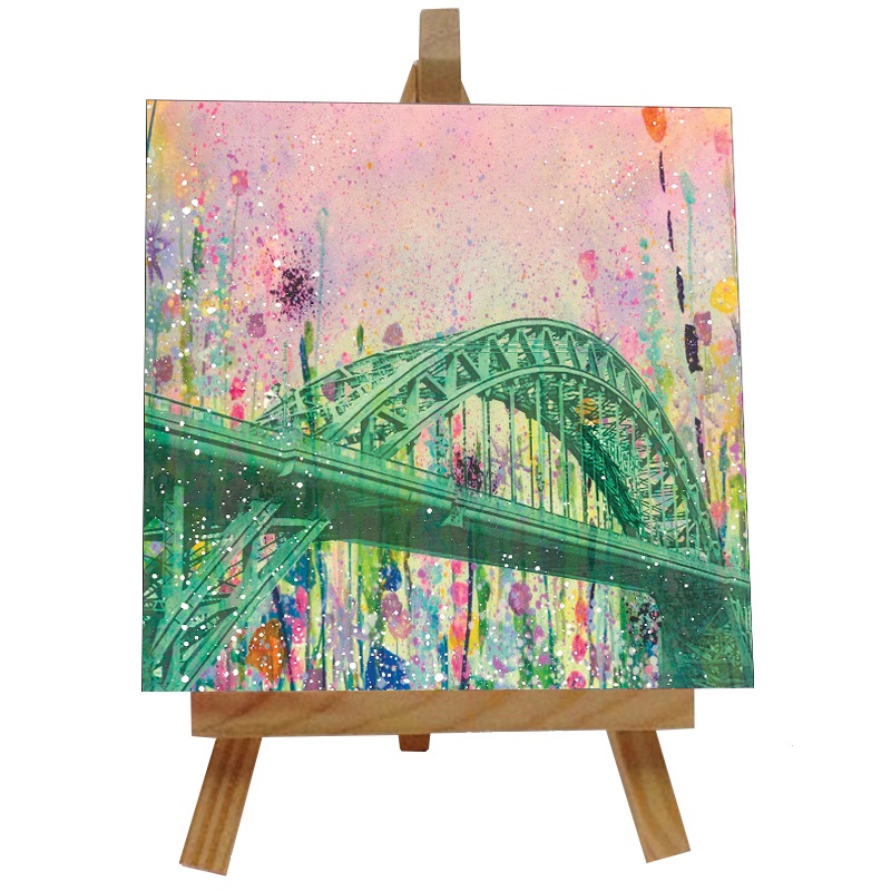 Tyne Bridge (Flowers) Tile with Easel
